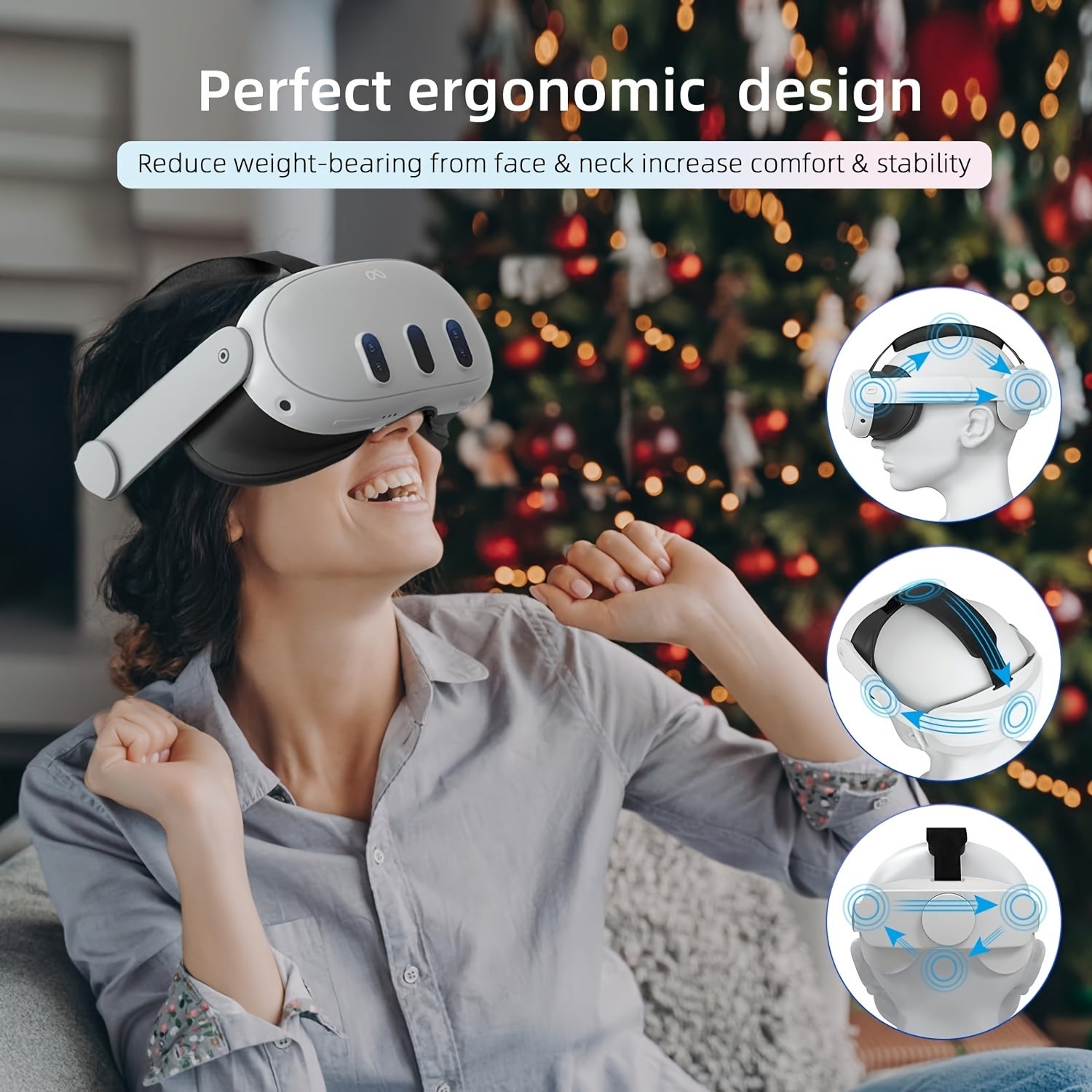 MetaQuest 3 VR boshqaruvchisi uchun sozlanadigan bosh straplari qo'llab-quvvatlash va qulaylik