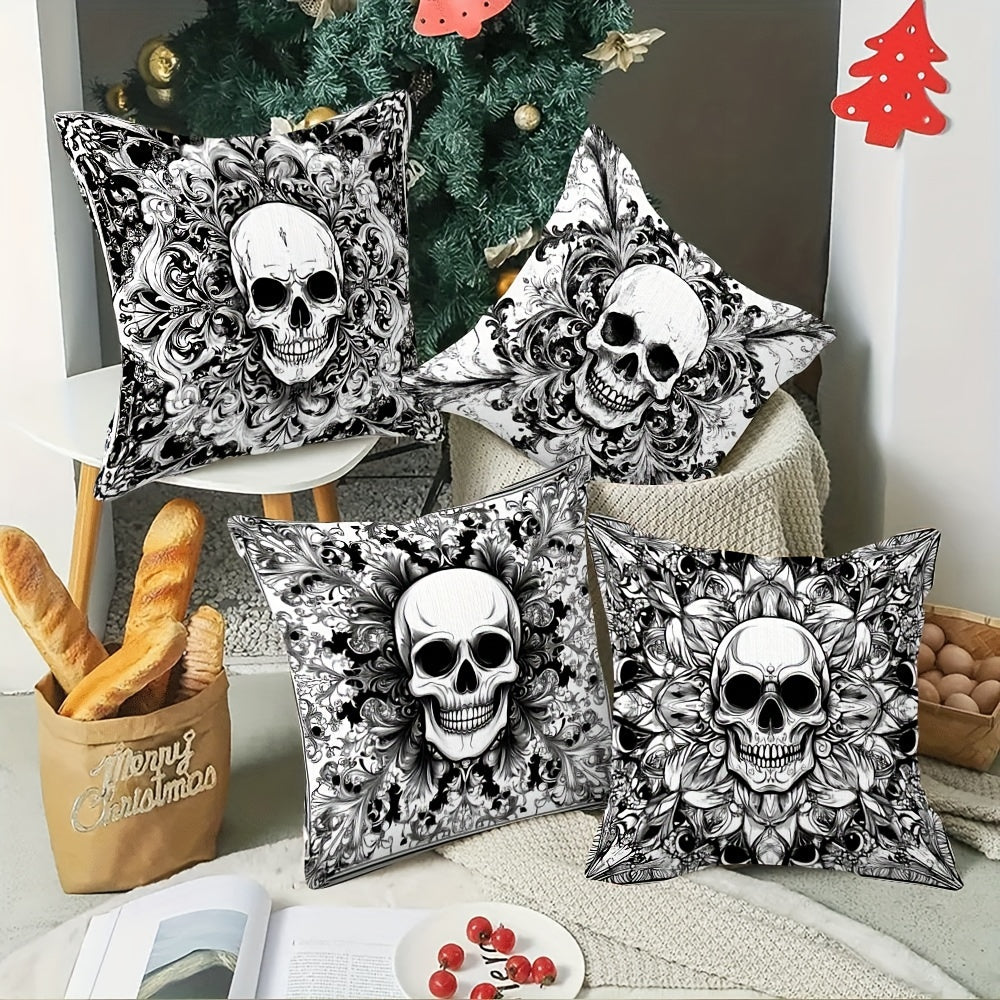 Gothic Skull Pillow Covers 4-Pack Double-Sided Print Zippered Decorative Sofa Cushions