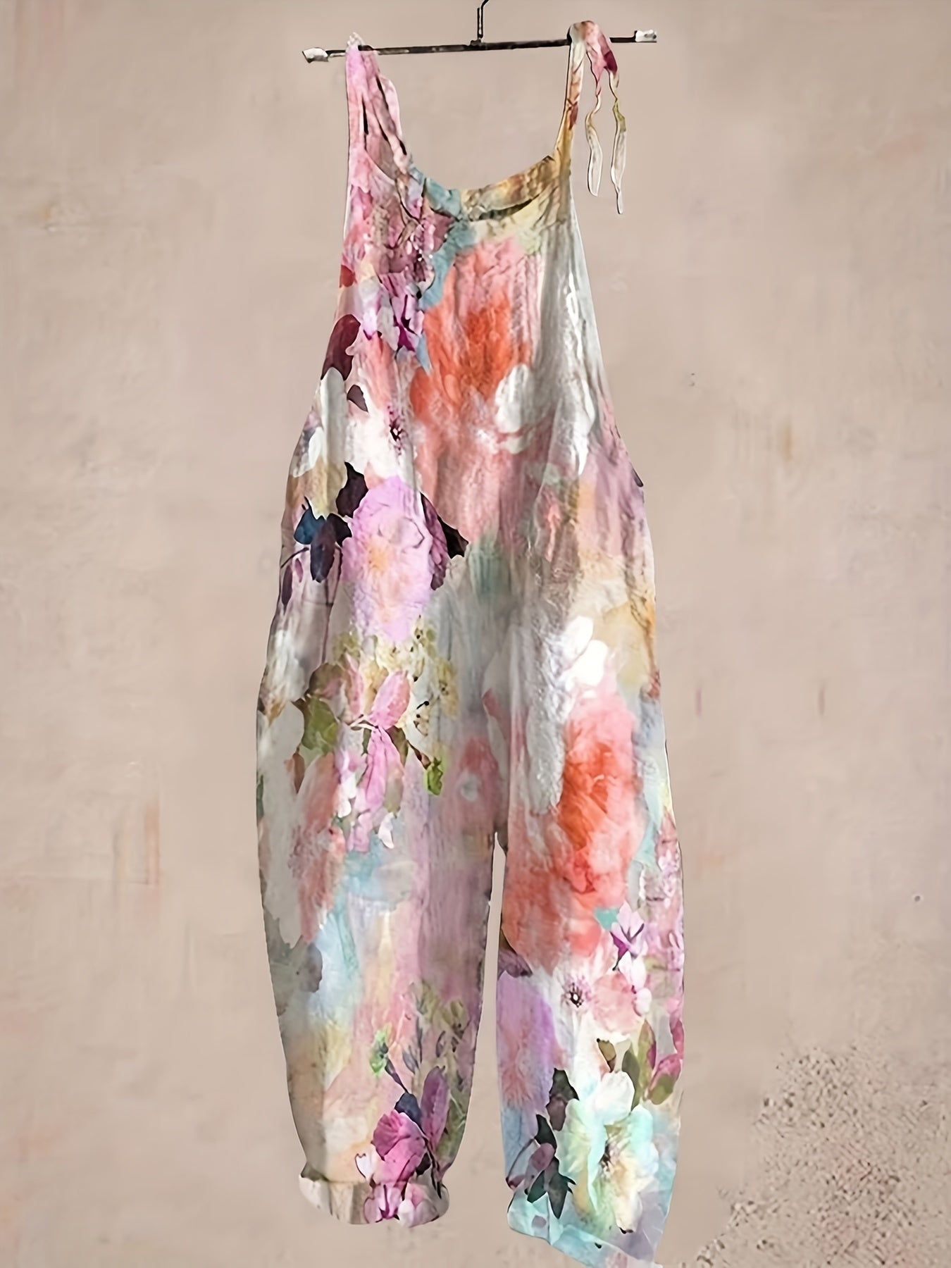 Plus Size Women's Floral Jumpsuit High-Waisted Sleeveless Beachwear