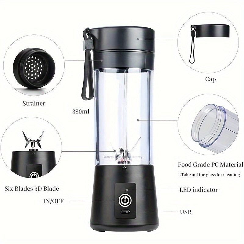 Portable Blender 380ml for Smoothies and Shakes, USB Rechargeable, 4 Colors