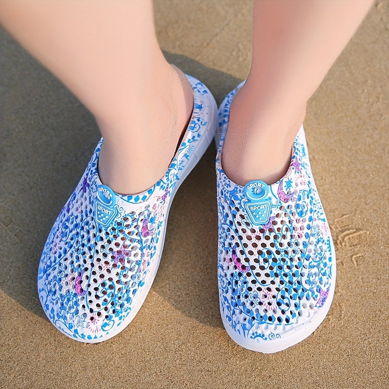 Women's Mesh Garden Clogs Lightweight EVA Beach Shoes Blue and White