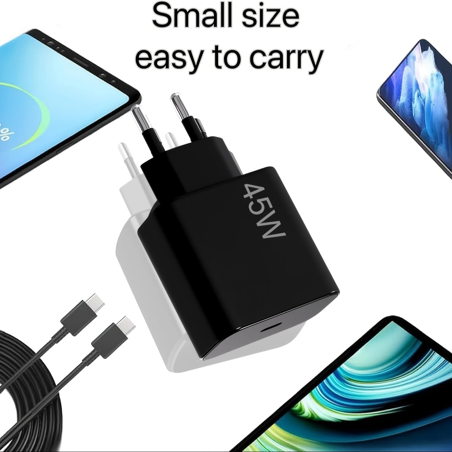 45W USB-C Fast Charger with PD 3.0 and 1M Cable for Travel Compatible with Samsung iPhone 15 16 Series