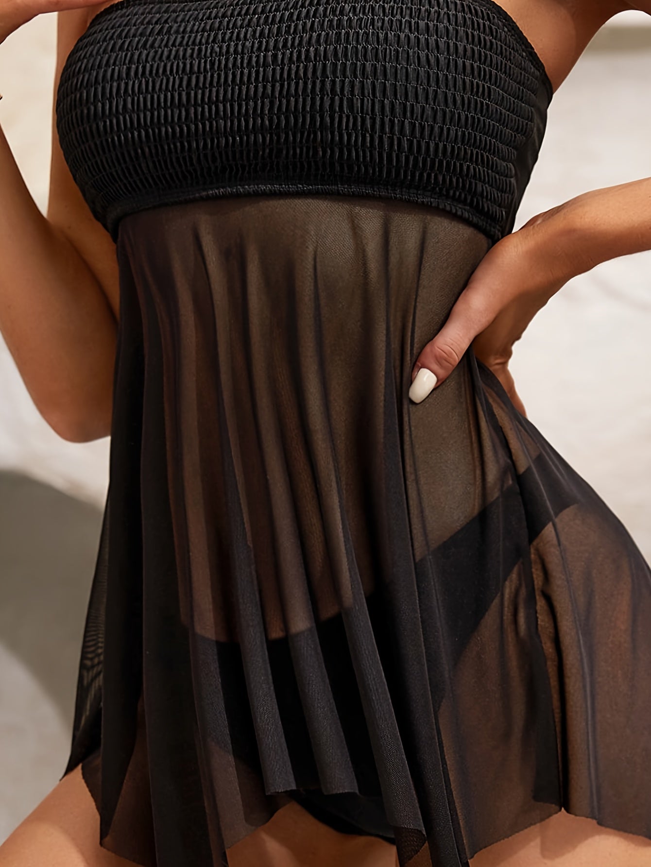 Women's Off-Shoulder Tankini Swimsuit Set Solid High Stretch Knit Fabric for Swimming