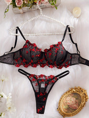 Women's Lace Seductive Lingerie Set with Adjustable Straps and Floral Design