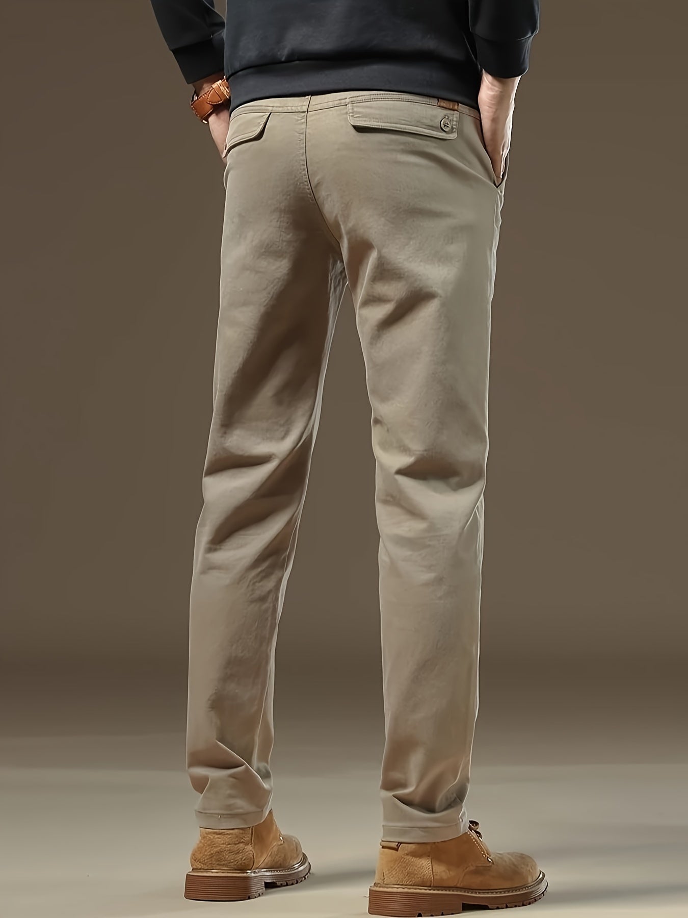 Pantalones de vestir para hombre color caqui de algodón y spandex, corte clásico, casual de negocios, primavera y otoño