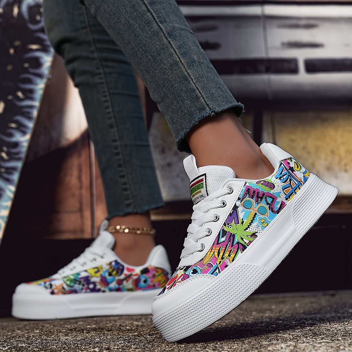 унисекс кэжуал кроссовки низкий топ с тай-дай граффити на холсте с подошвой из EVA