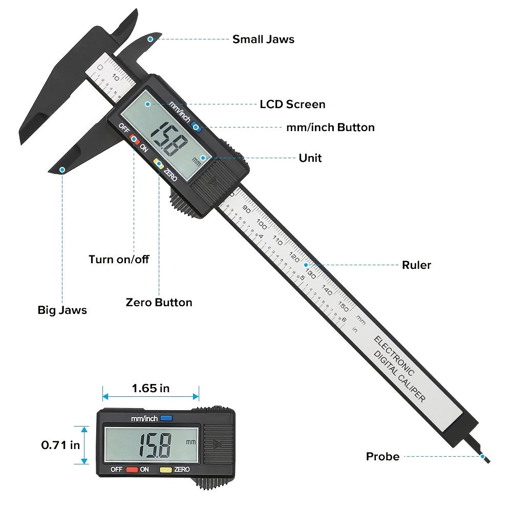6-Inch Digital Vernier Caliper with Large LCD Display Locking Thumb Screw and Zero Setting