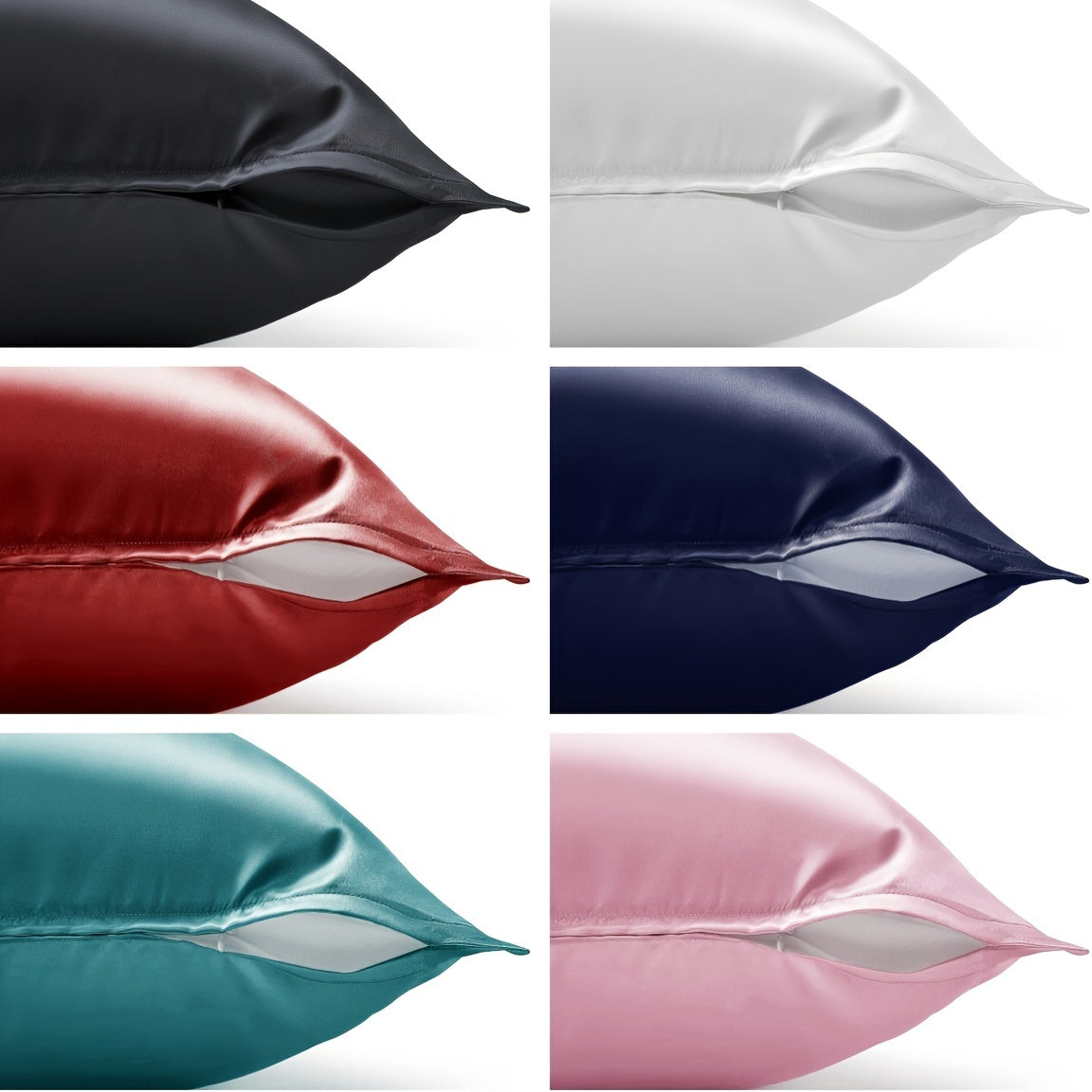 Luxurious Satin Pillowcases Solid Color Zipper Closure Skin-Friendly Hair-Protective