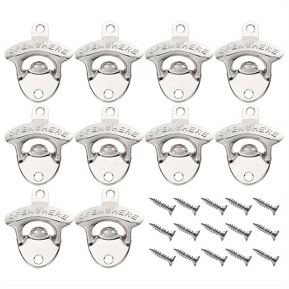 Juego de 10 abridores de botellas de cerveza vintage para pared para cocina y barbacoa