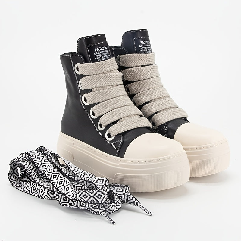 Women's Chunky Platform Boots Goth Punk Ankle Booties with Lace-Up and Rubber Sole