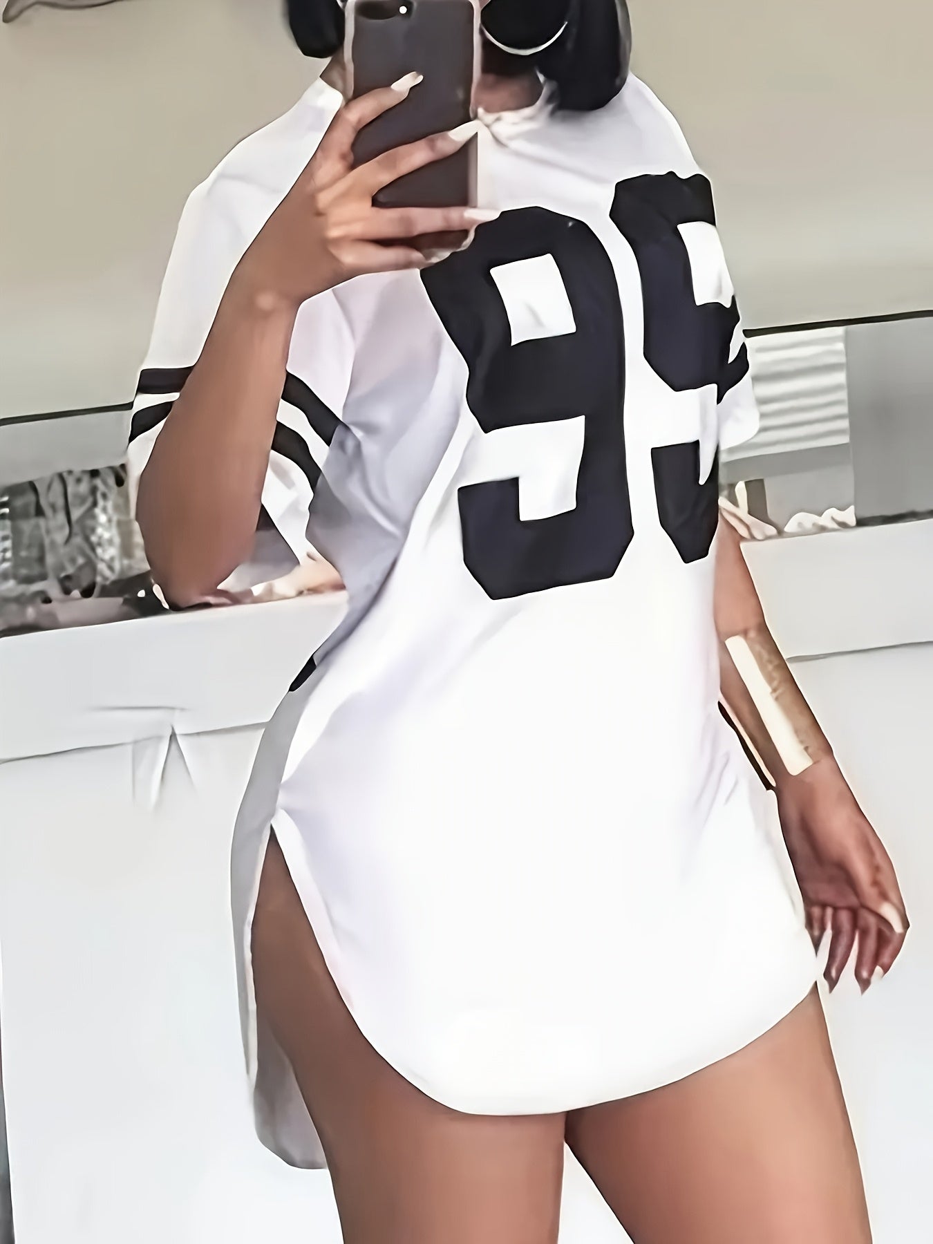 Women's Plus Size Oversized Casual T-Shirt with Bold 99 Graphic Short Sleeve