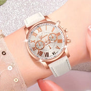 Women's Casual Quartz Watches Set with Alloy Case and PU Leather Band