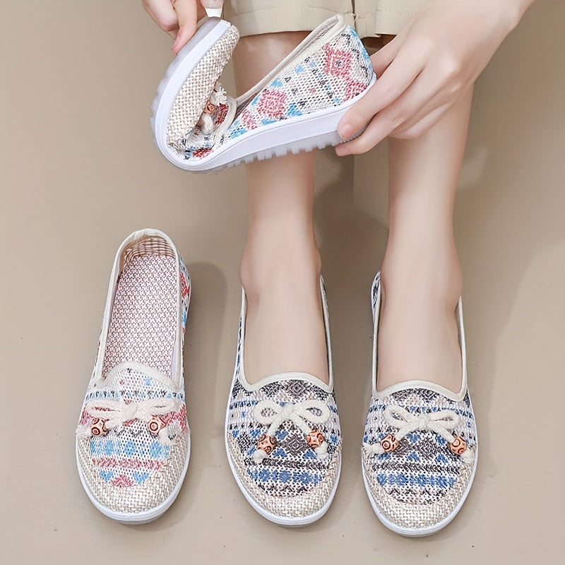 Women’s Summer Slip-On Flats Breathable Fabric Casual Beach Shoes