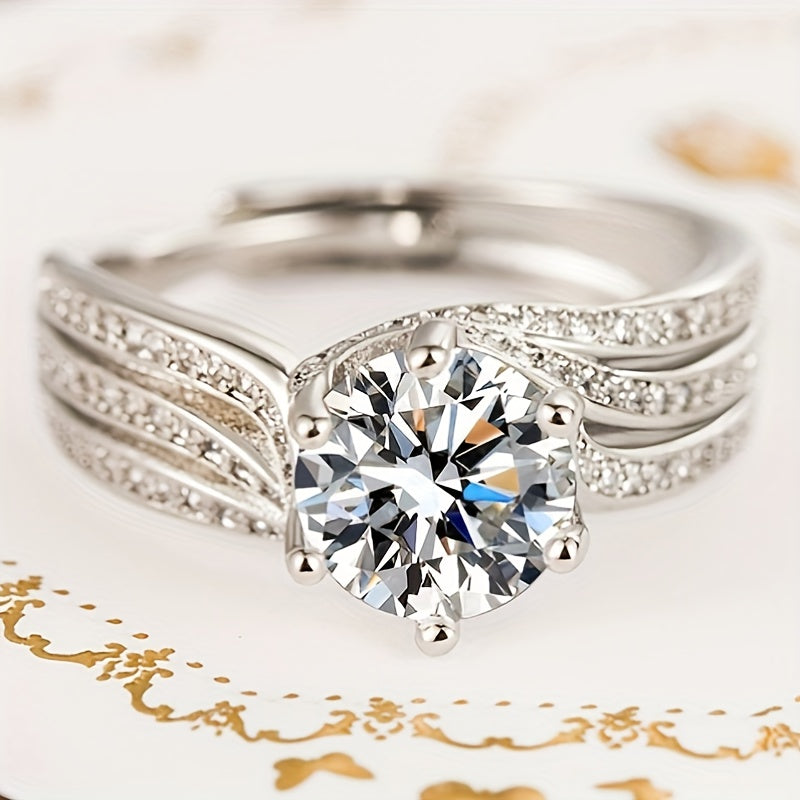 Women's Vintage Silver Engagement Ring with Moissanite Stones