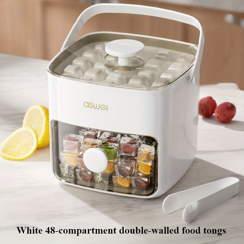 Portable Ice Maker for Refrigerator with 48-Cube Capacity, Ice Clip, 2 Compartments