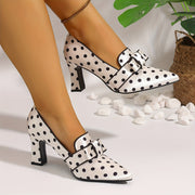 Women Polka Dot Bowknot Pumps Pointed Toe Chunky Heel for Parties