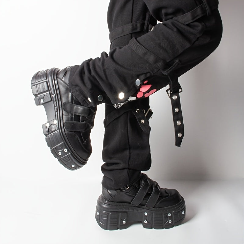 Women's Black Synthetic Y2K Gothic Punk Platform Ankle Boots