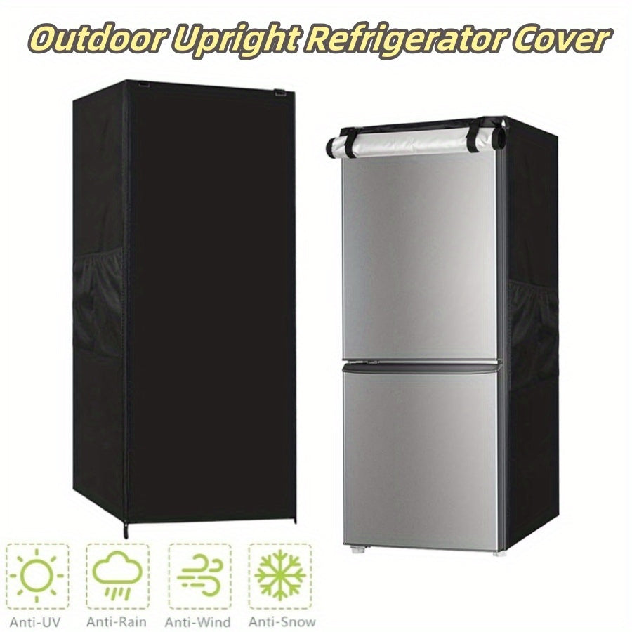 Outdoor Mini Refrigerator Cover Waterproof Black Polyester Dust and Sun Proof Upright Freezer Cover