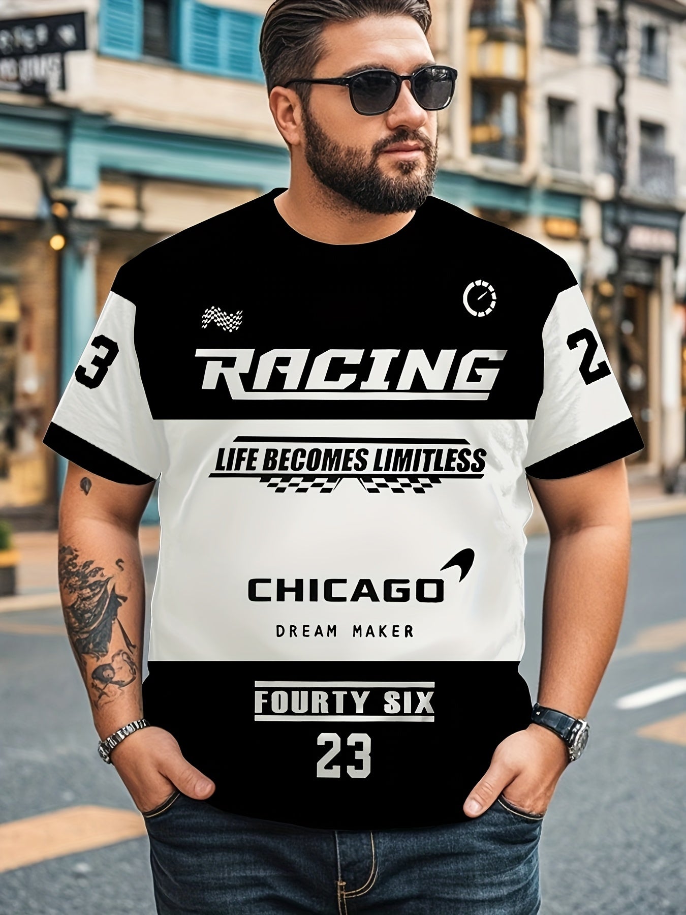 Футболка оверсайз с круглым вырезом большого размера с 3D-числом 23, с принтом по всему полотну, короткий рукав, спортивный повседневный стиль