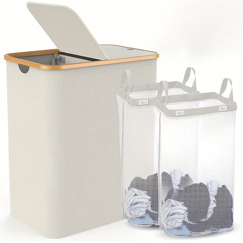 Gran cesta de ropa plegable con tapa y asas, capacidad de 150L para almacenamiento de ropa sucia