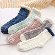 Women’s Knit Polyester Mid-Calf Slipper Socks 5 Pairs in Blue Green Pink Gray White