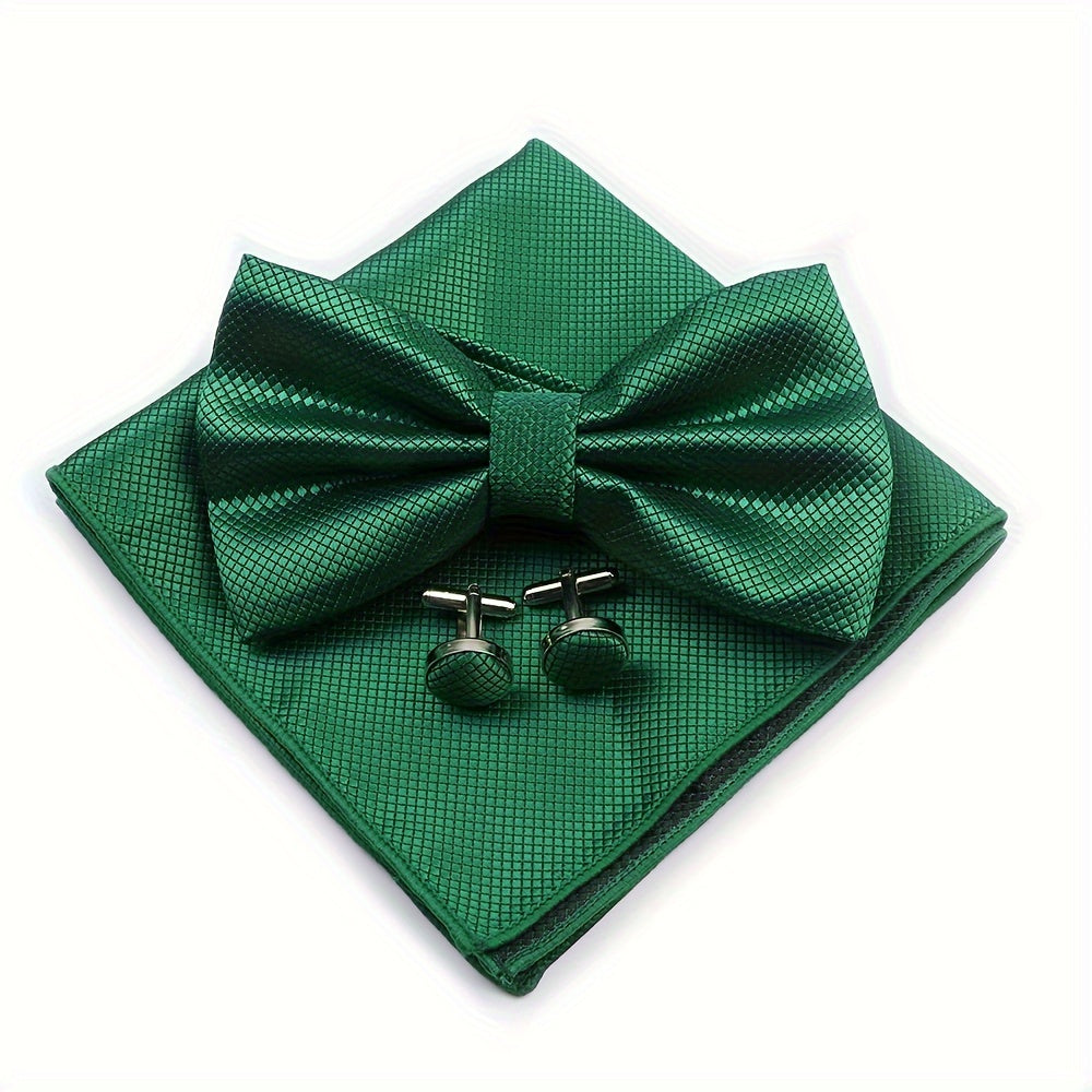 Set of 3 Wedding Accessories for Grooms and Groomsmen Bowtie Cufflinks and Pocket Towel