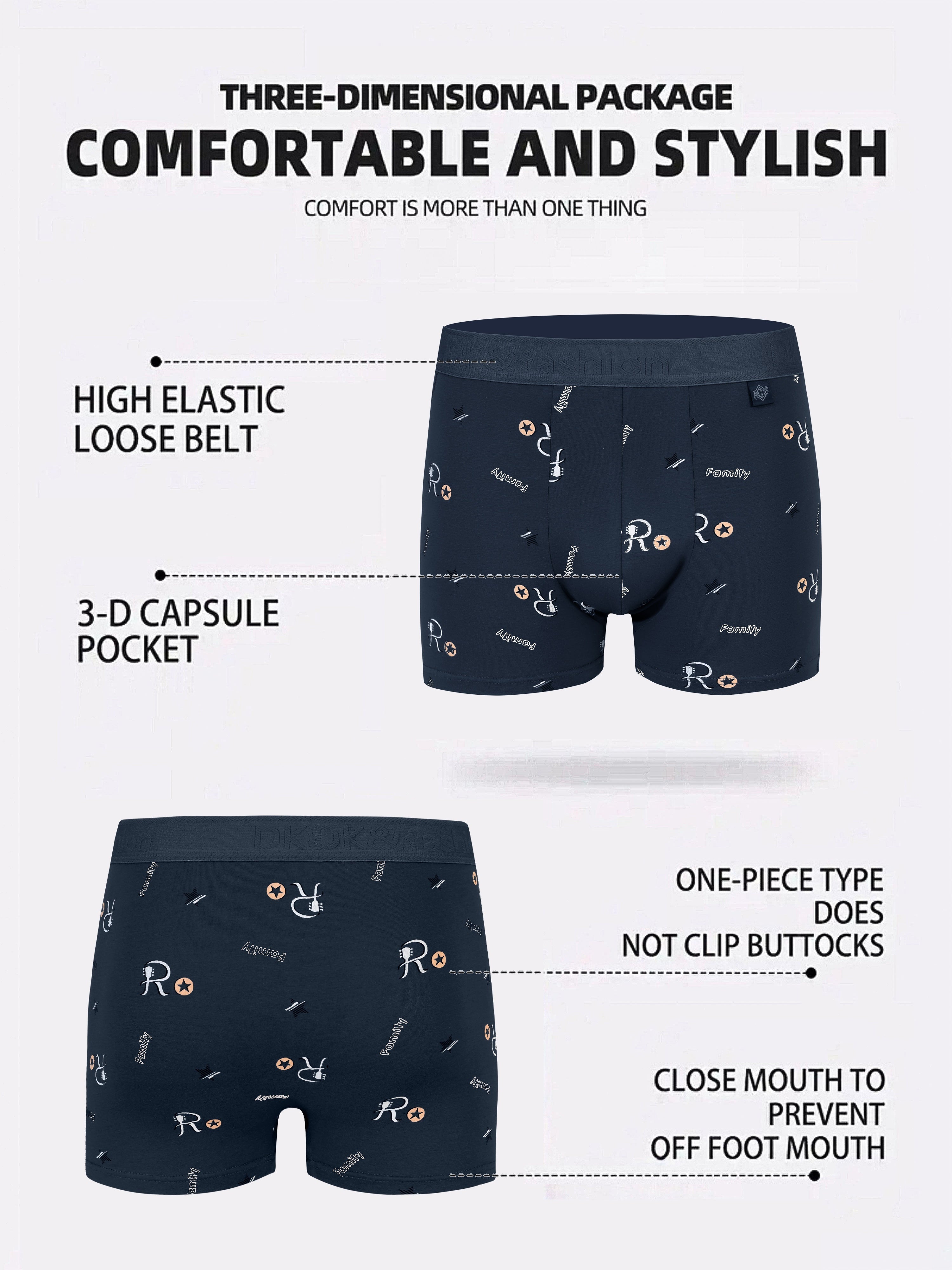 Men's 4-Pack Geometric Cotton Spandex Boxer Shorts Breathable Knit Casual Sports