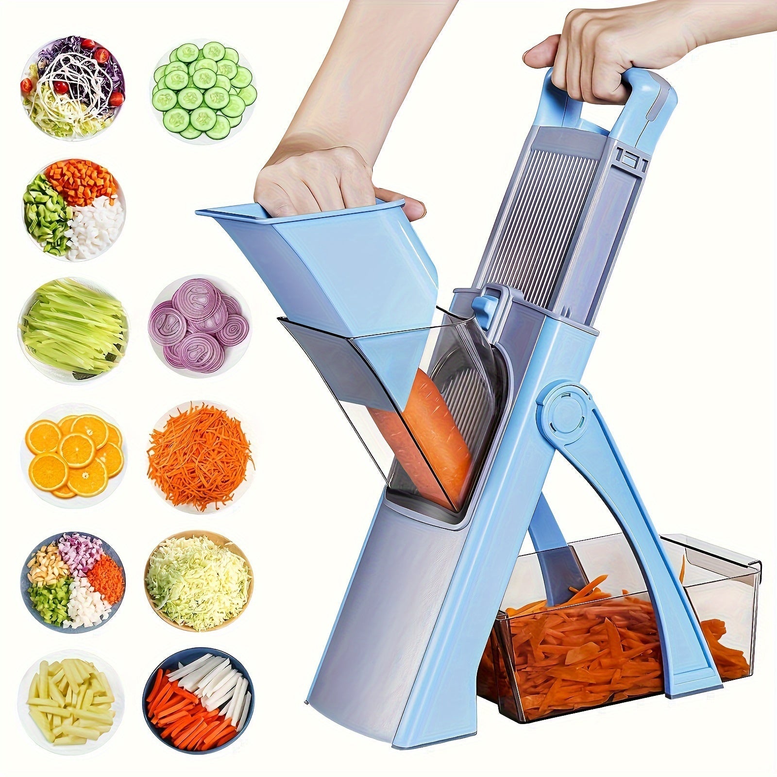 Manual Vegetable Chopper and Slicer with Suction Base, Easy Dicing and Shredding