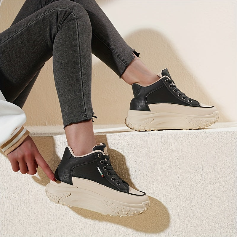 Women's White Breathable Lace-Up High-Top Sneakers for Running and Fitness