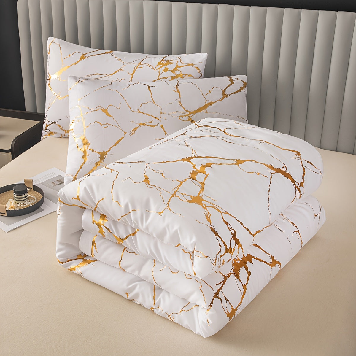 Elegant Marble Pattern Bedding Set in Pink Gray Green Blue Purple Washable Ultra-fine Fiber Duvet Cover 2-3 Piece