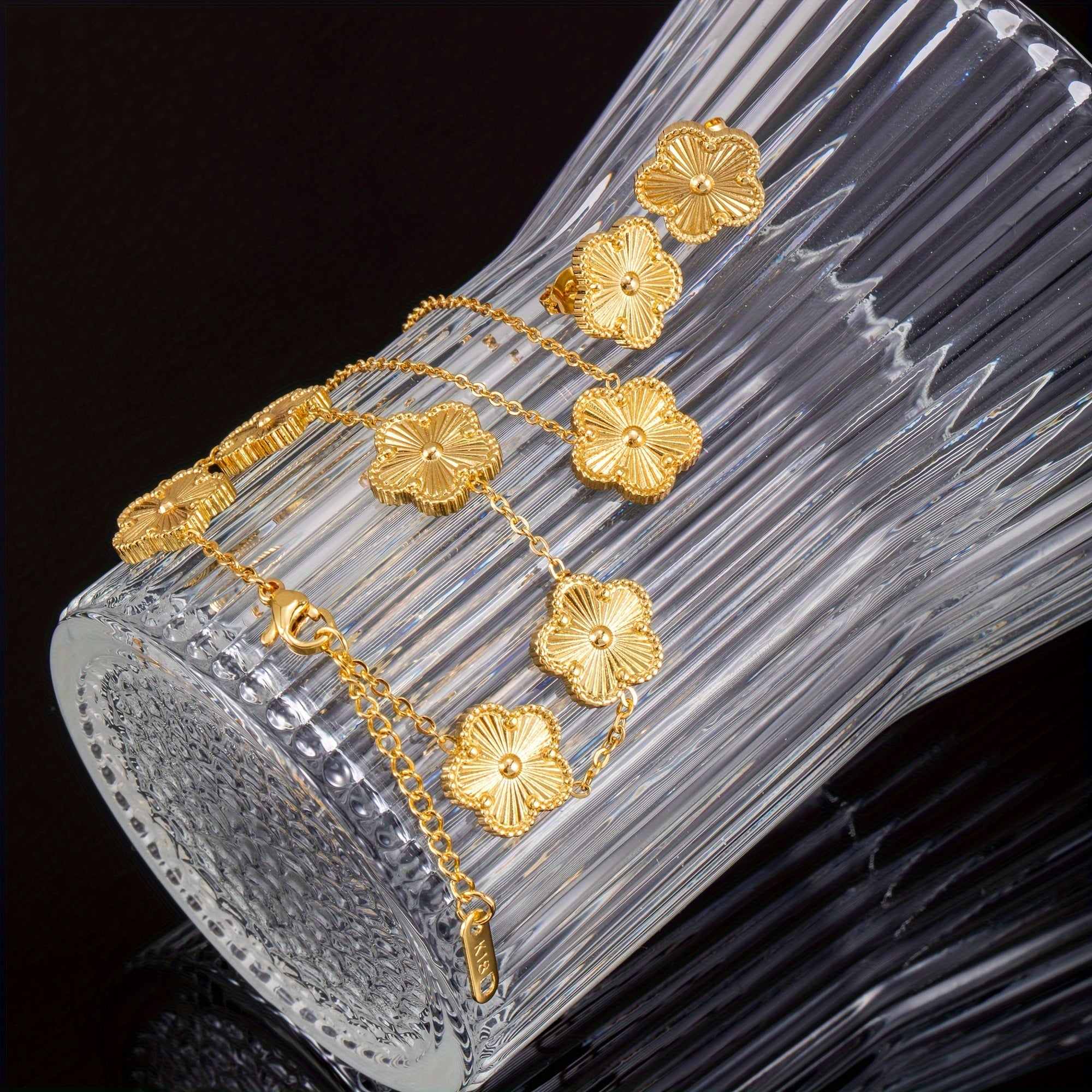 Gold Plated Stainless Steel Jewelry Set with Earrings Necklace and Bracelet for Women