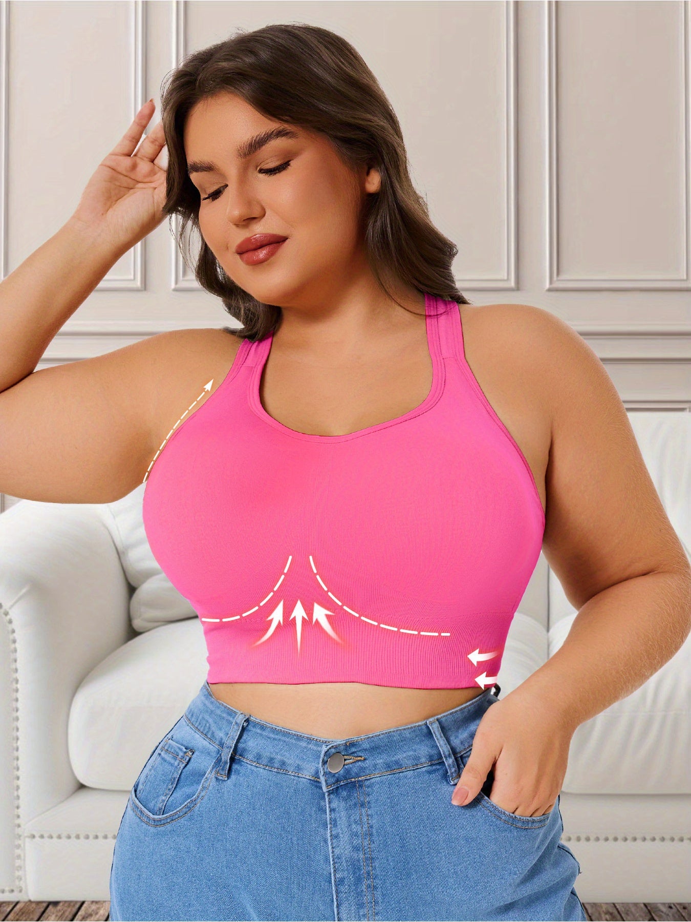 Women’s Breathable Sports Bra Plus Size Tummy Control Removable Pads
