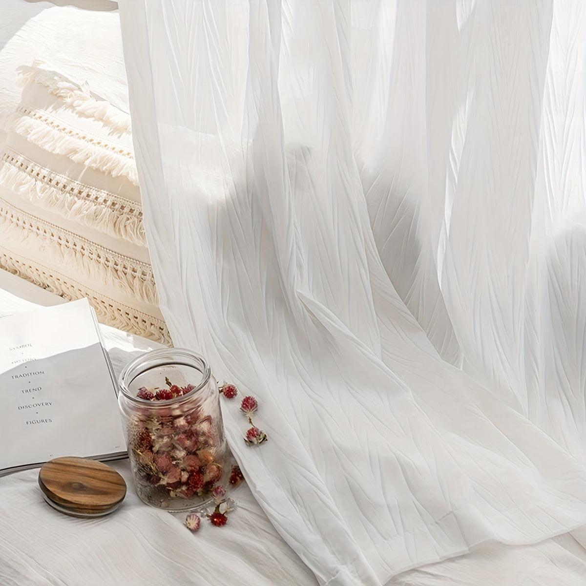 White Sheer Curtain with Rod Pocket for Living Room and Bedroom Decor