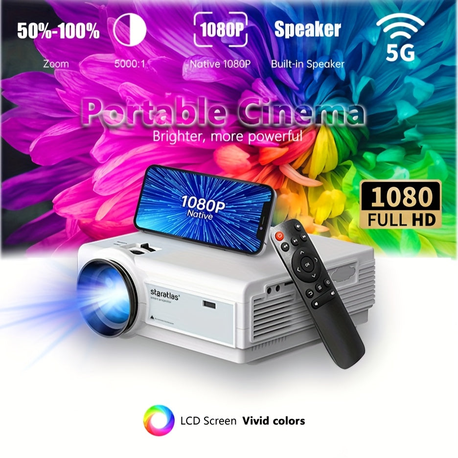 Portable Projector with Wi-Fi HD LCD 1080p Full HD Home Cinema Office Use