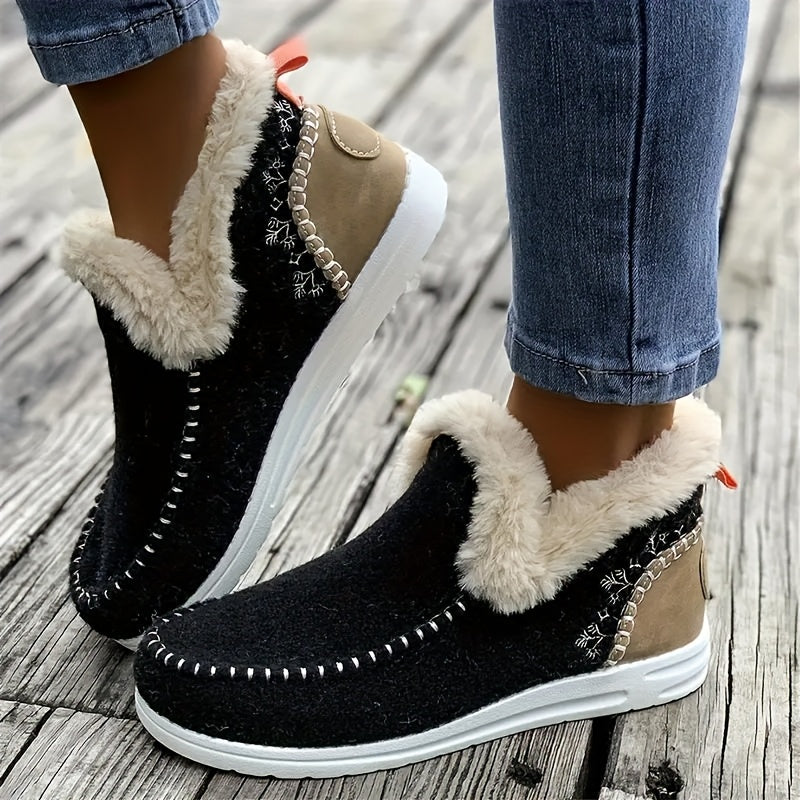 Women's Slip-On Winter Boots Cold Weather Plush-Lined Black Durable Traction