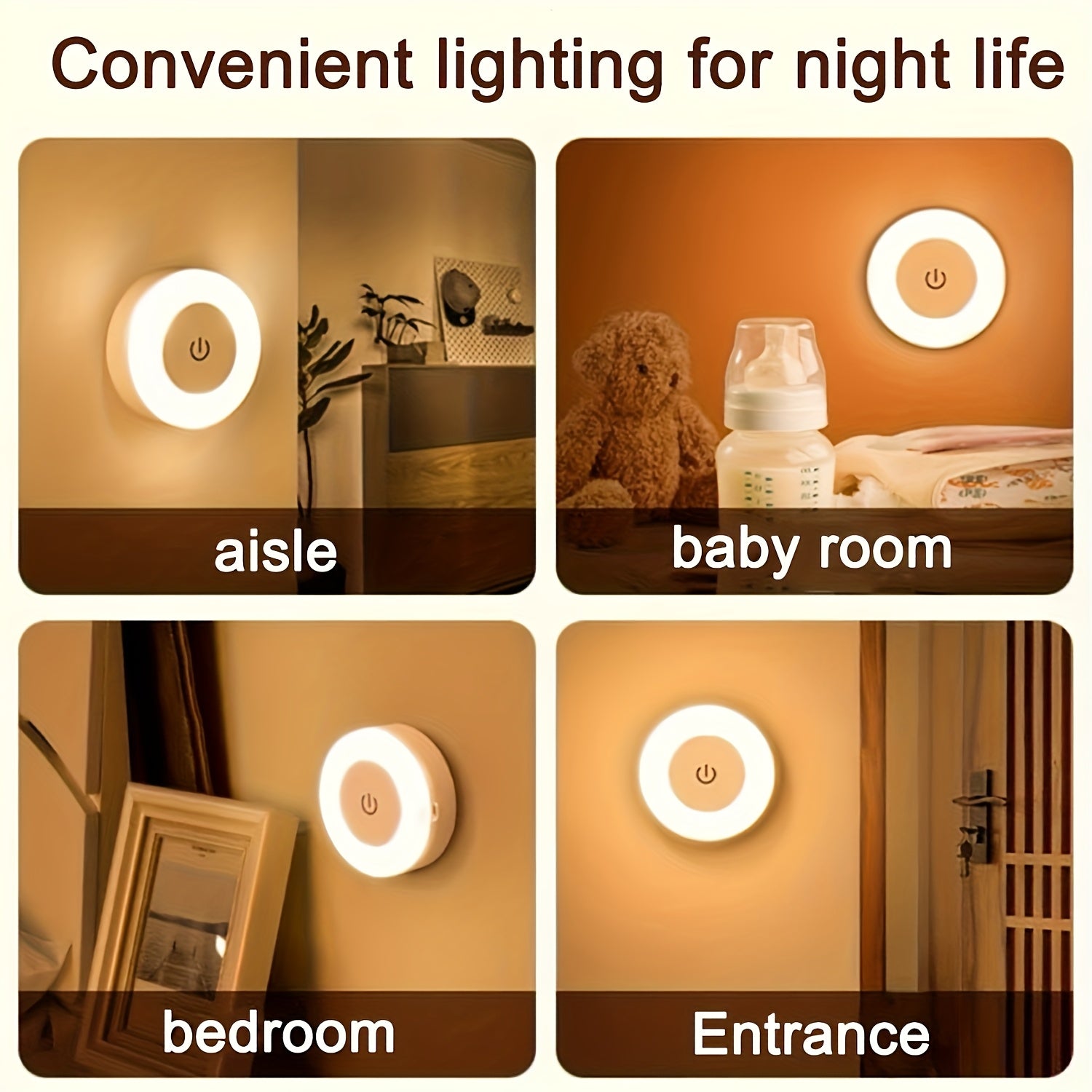 Rechargeable USB Night Light with Touch Switch Adjustable Brightness Indoor Wall Lamp Portable Modern Lighting