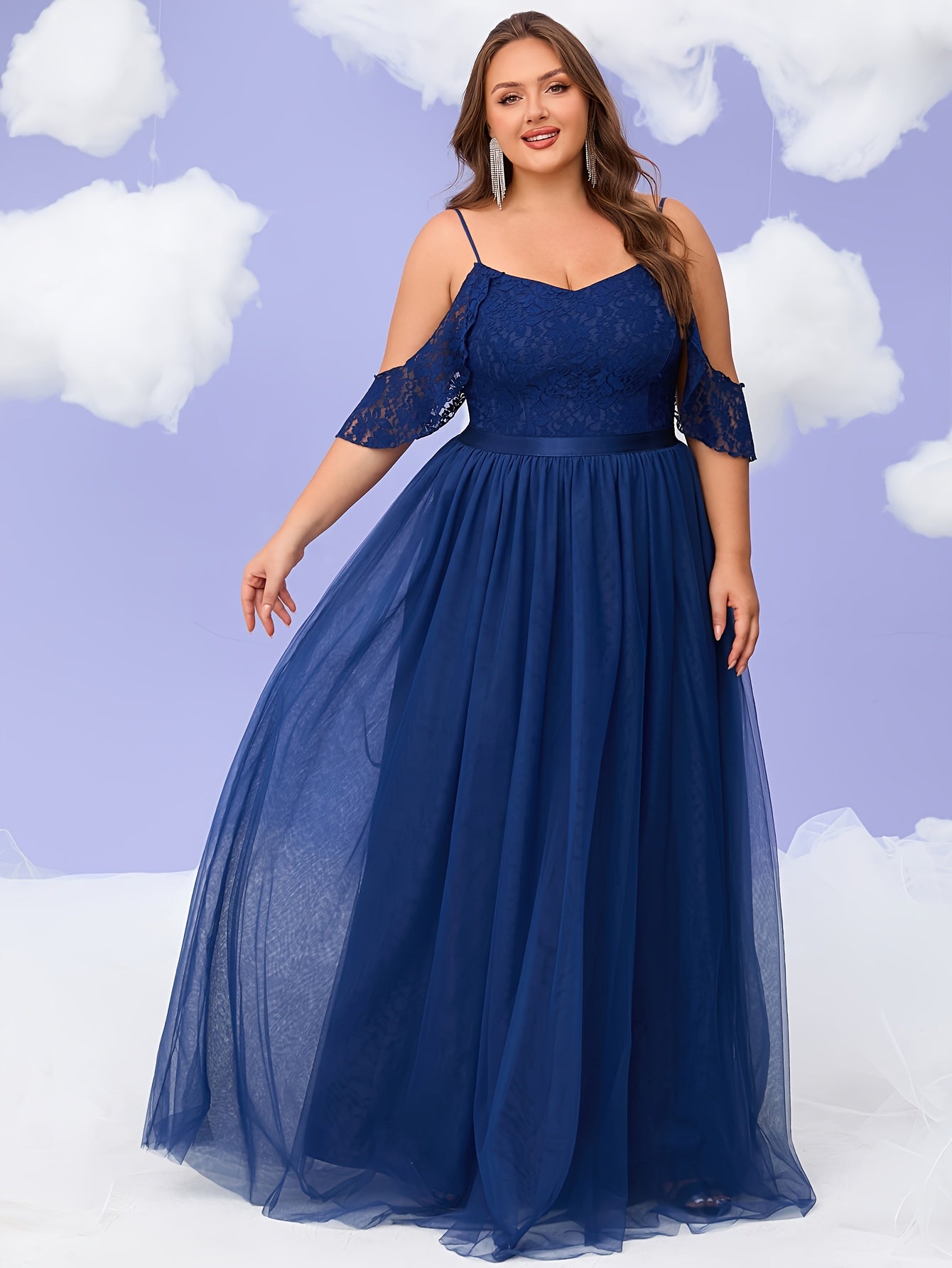 Plus Size Women's Lace Tulle Off-Shoulder Evening Gown Burgundy A-Line Mermaid Party Dress