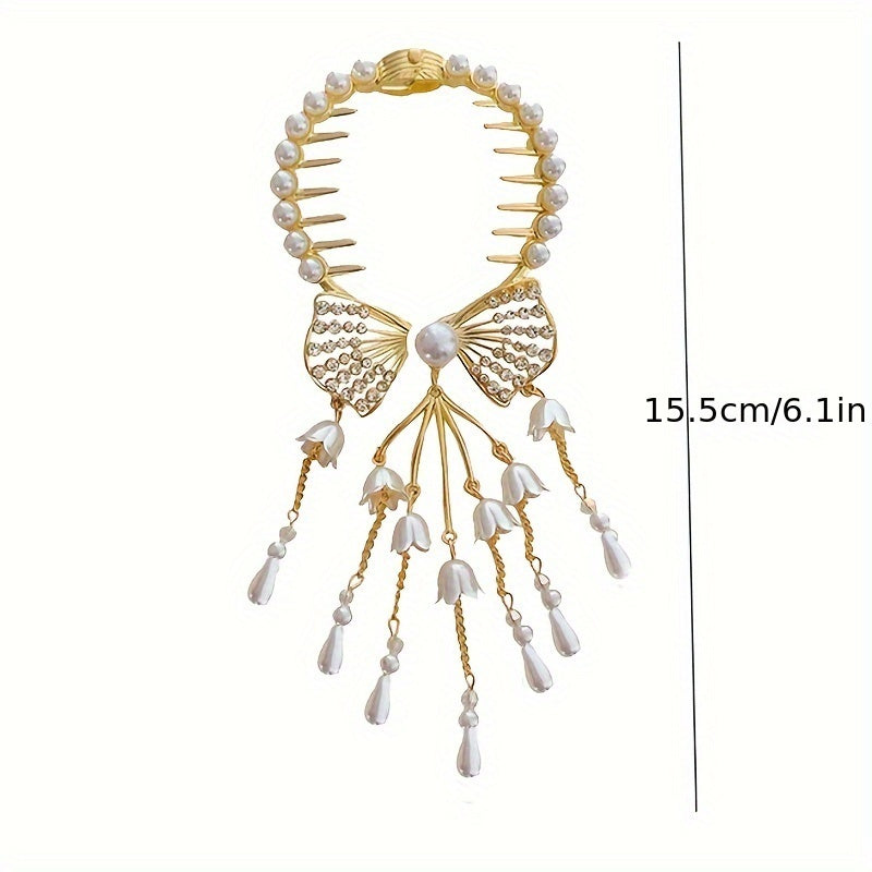 Vintage White Rhinestone Imitation Pearl Hairpin for Bun Hairstyles