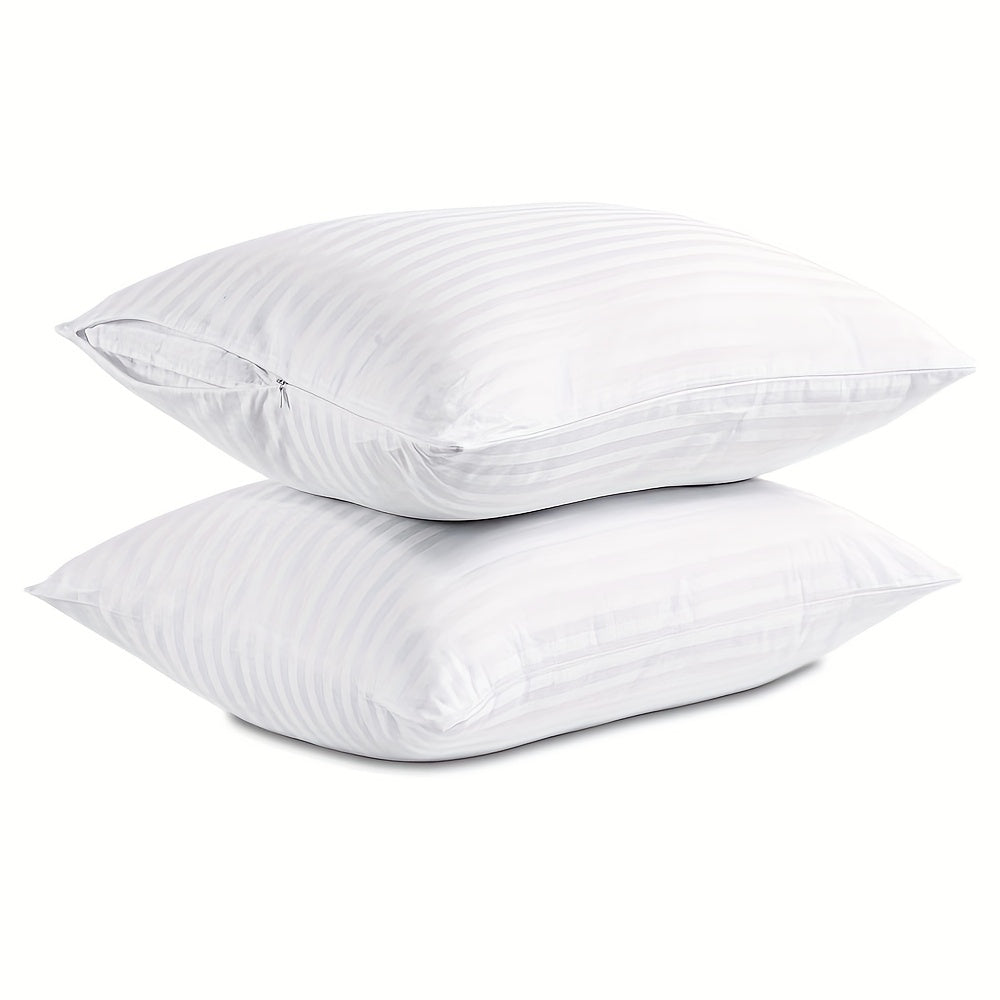 Set of 2/4 Striped Pillow Protectors with Zipper Breathable Polyester for Bed and Guest Use