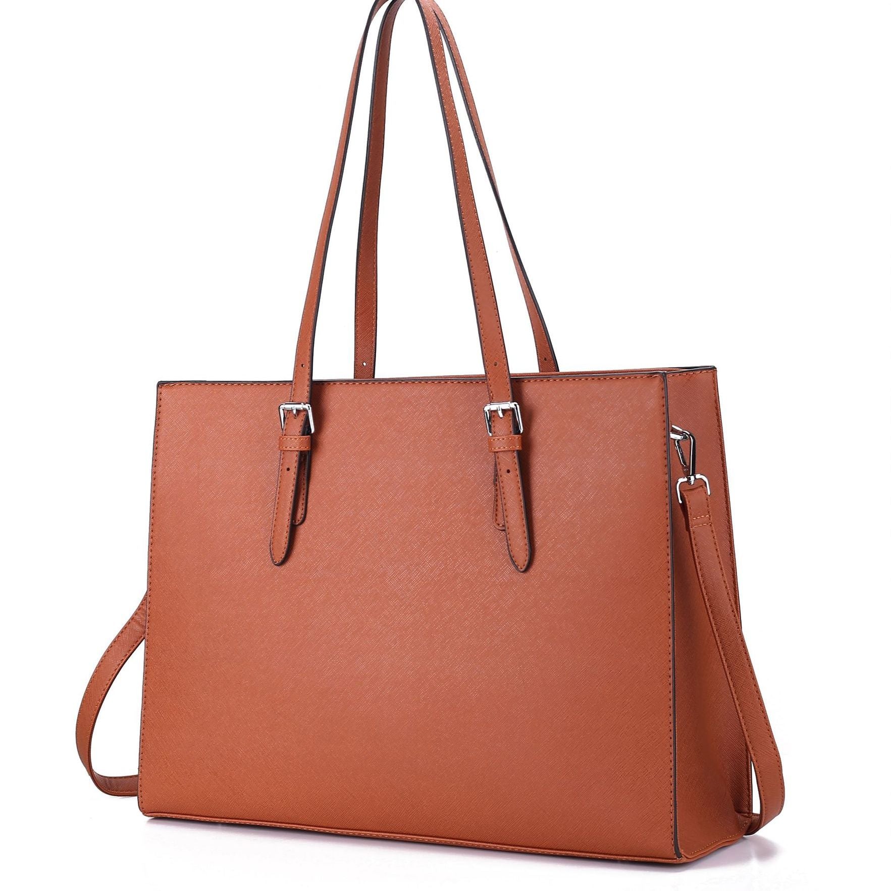 Large Capacity PU Leather Laptop Tote Bag for Casual and Commuter Use Black