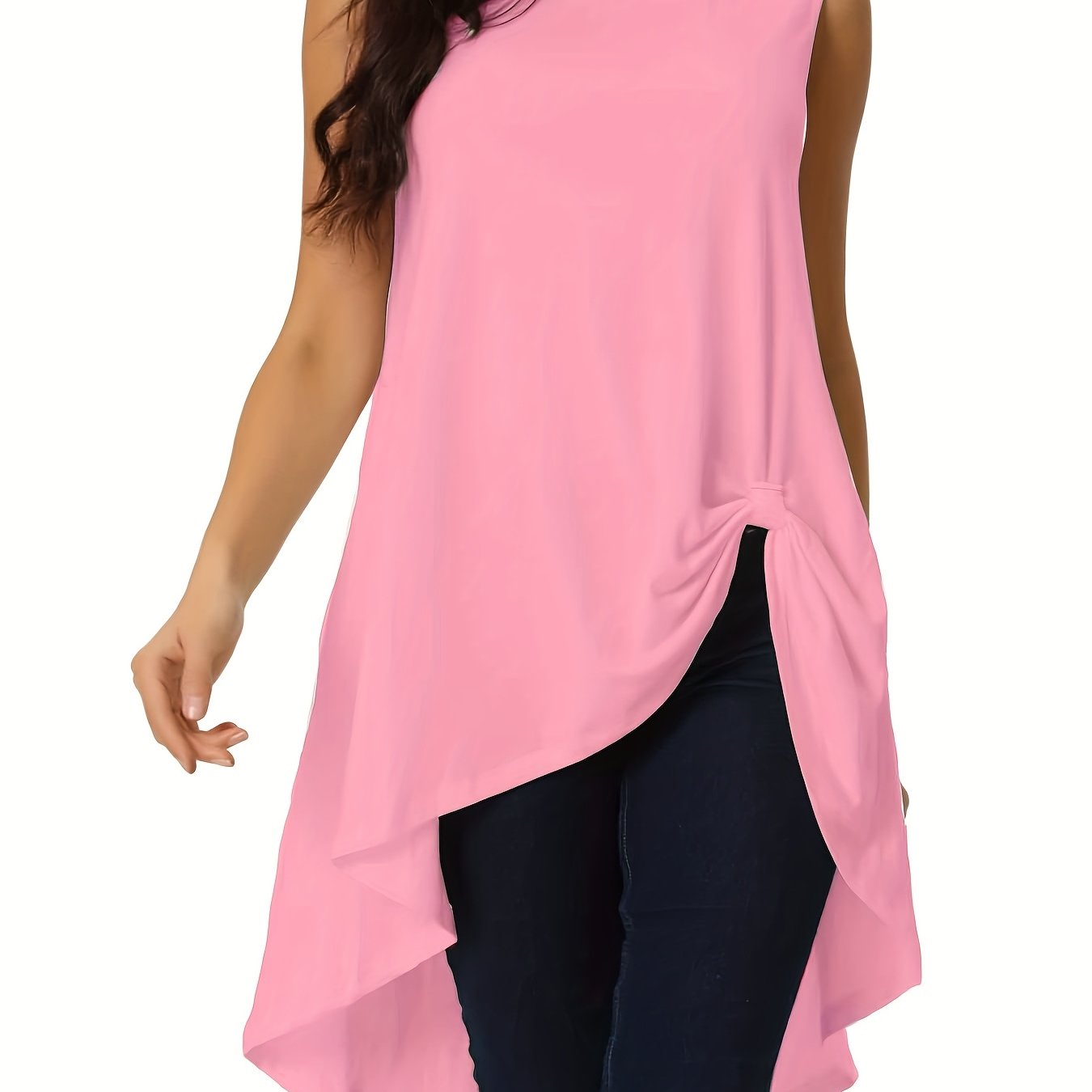 Top asimétrico sin mangas de cuello alto para mujer negro poliéster casual formal