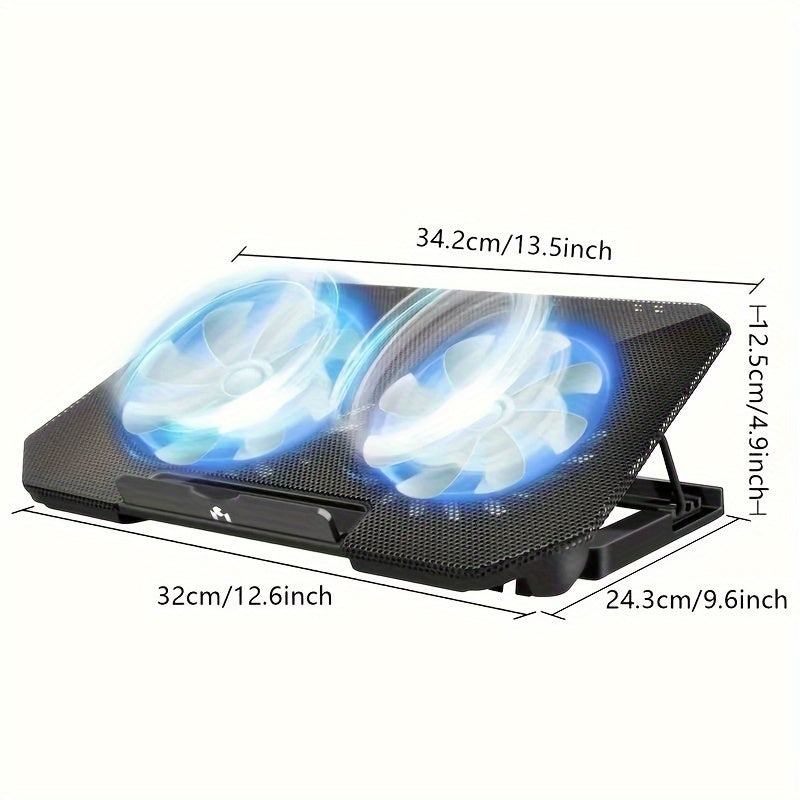 Черная подставка для охлаждения ноутбука с 2 вентиляторами, регулируемой высотой, светодиодной подсветкой, USB-портами, металлической сеткой для ноутбуков длиной 22,86-43,18 см