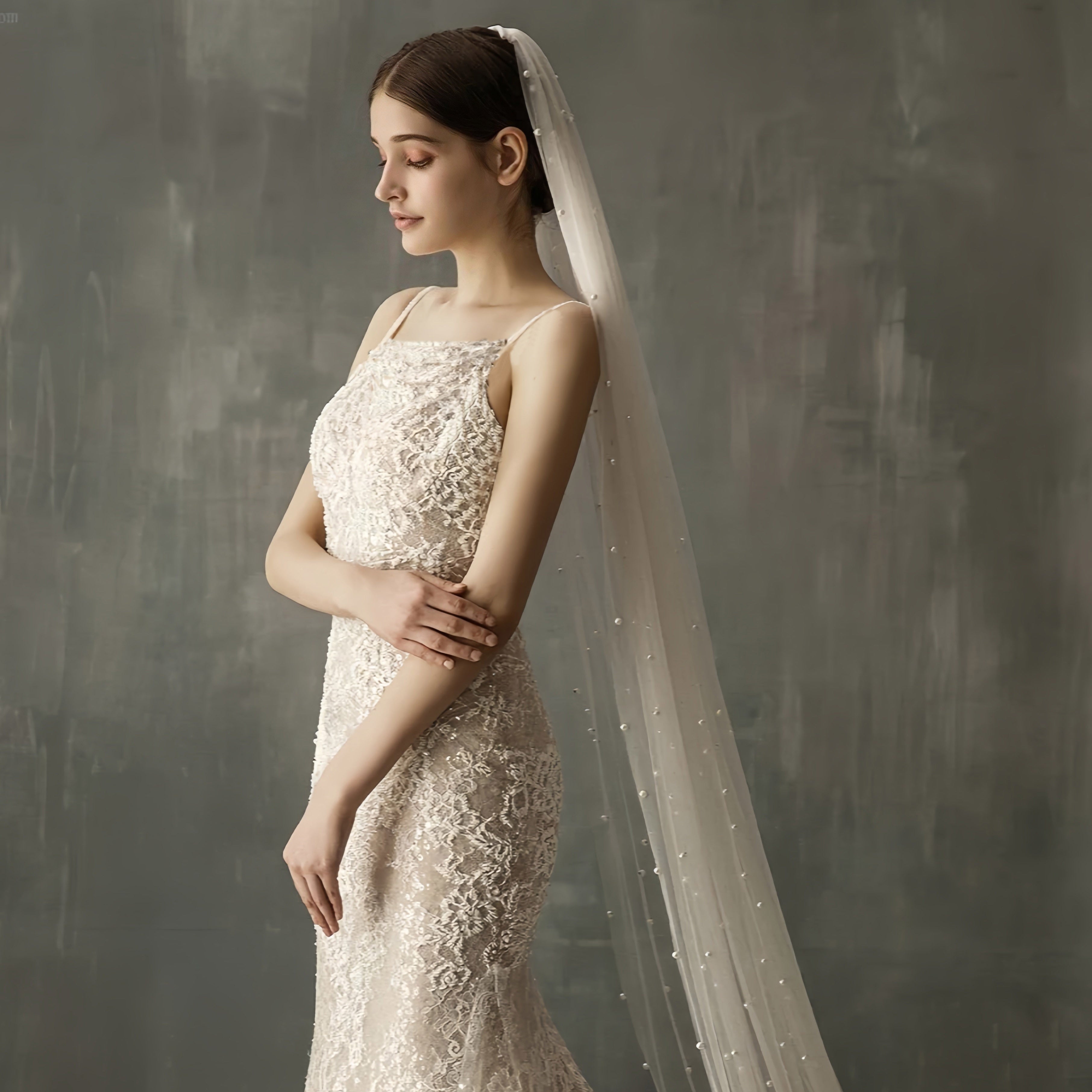 Uzun yumshoq tül to'y qizlar uchun to'y va nikoh uchun faux marjon bilan soch qopqog'i