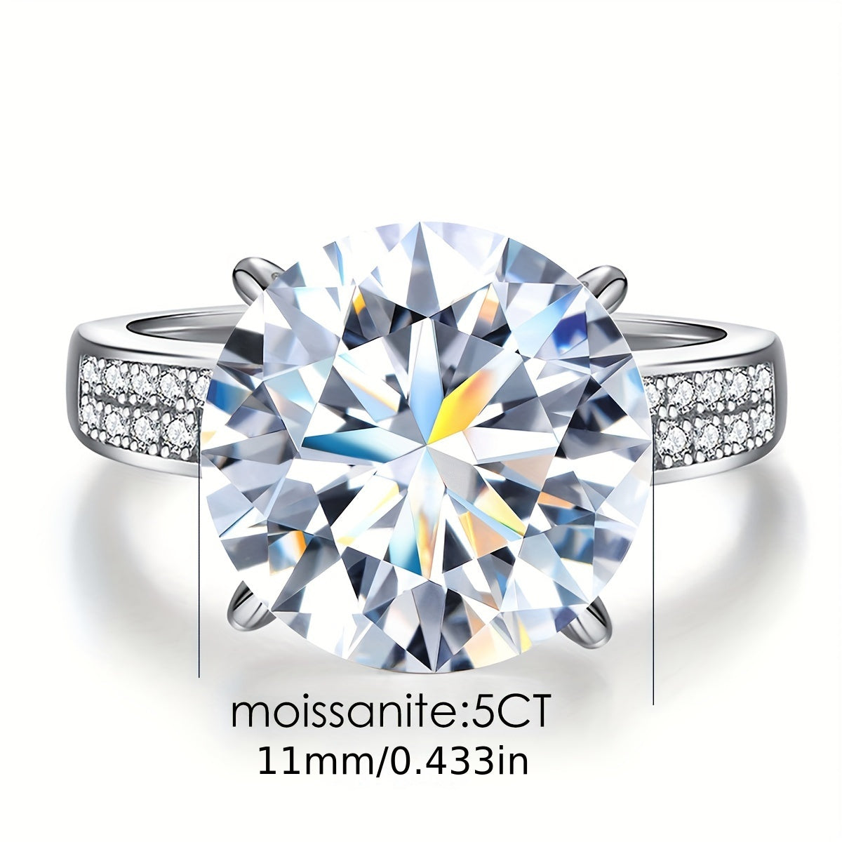 Sterling Silver Engagement Ring 5 Carat Moissanite Double Row Pigeon Egg Cut