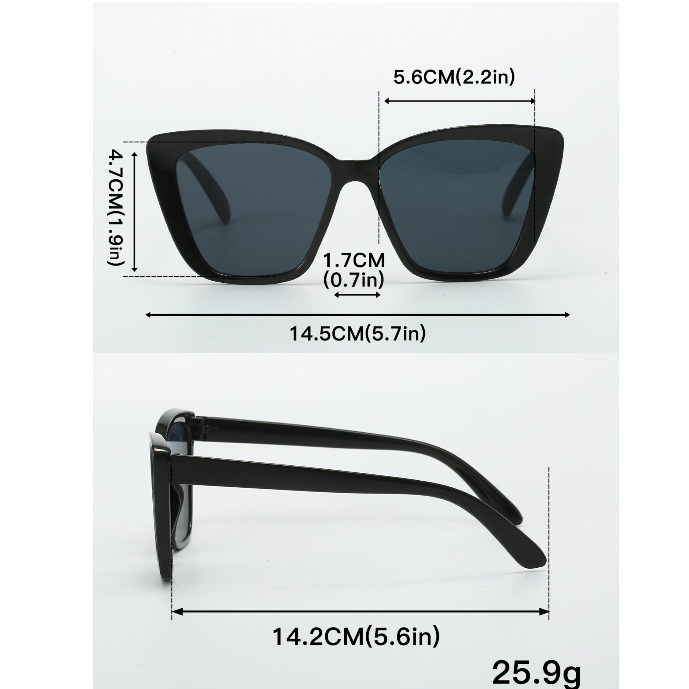 Set of 3 Women's Cat Eye Glasses in Classic Colors with Large Frames for Casual Wear