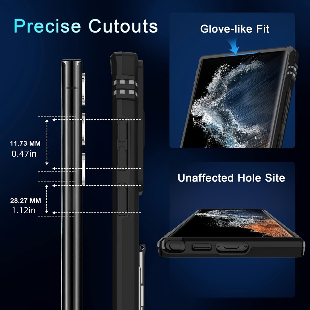 Protective Phone Case with Slide Camera Cover and Rotating Kickstand for Samsung Models