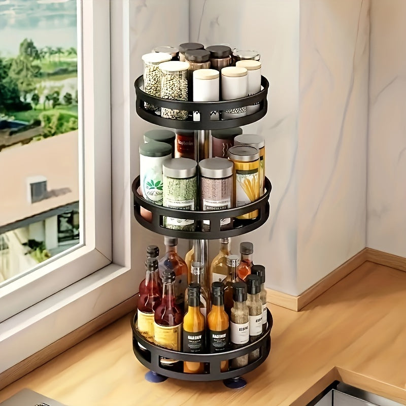 Metal Kitchen Spice Rack with Storage Containers, Rotating, Multi-Layer