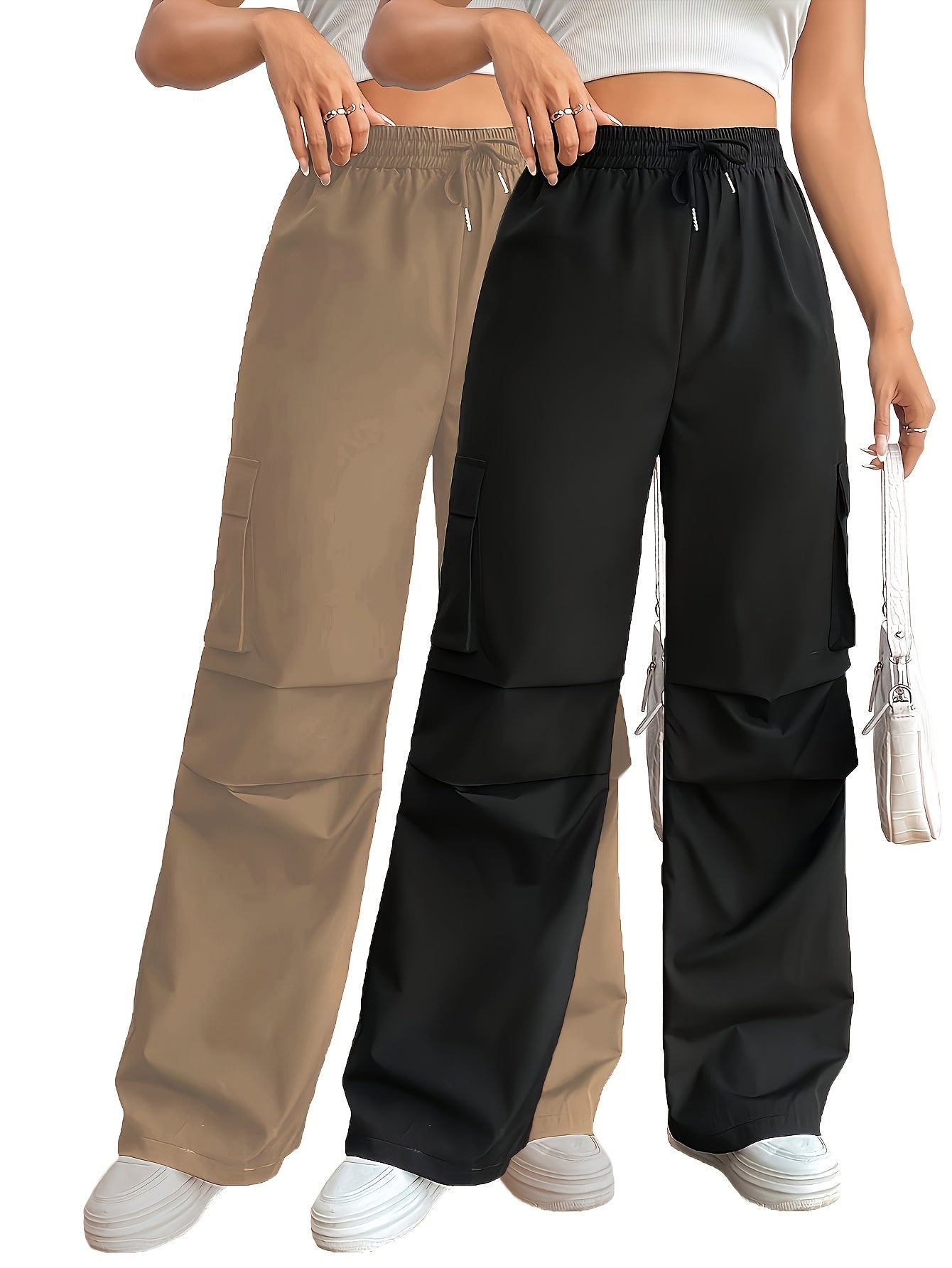 Plus Size Women's Cargo Pants with Elastic Waist and Pockets All-Season Trousers
