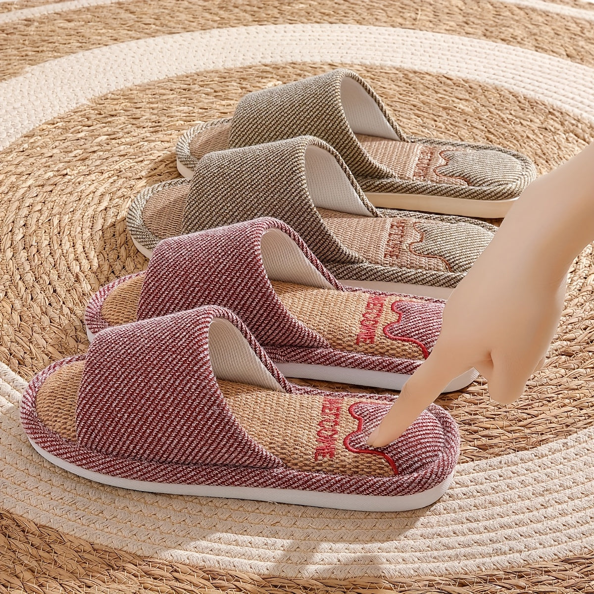 Unisex Linen Slip-On Slippers Breathable Non-Slip Indoor House Shoes