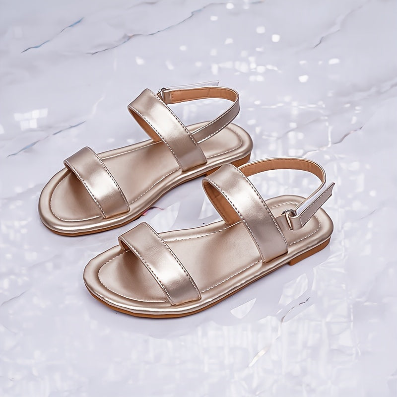 Girls' Gold Sandals Leather Summer Casual Shoes with Rubber Sole